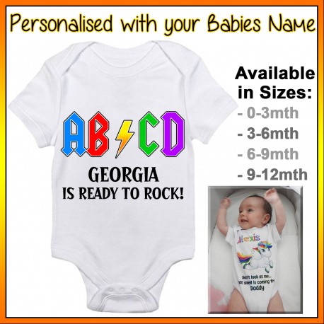 Personalised ABCD Ready to Rock! Baby Onesie
