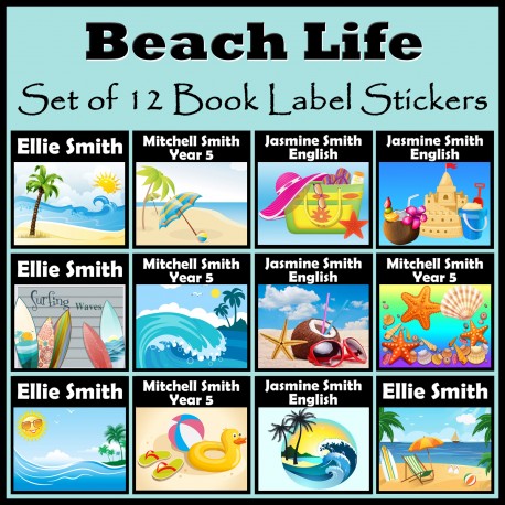 Personalised Beach Life Book Labels