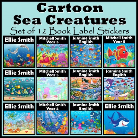 Personalised Cartoon Sea Creature Book Labels