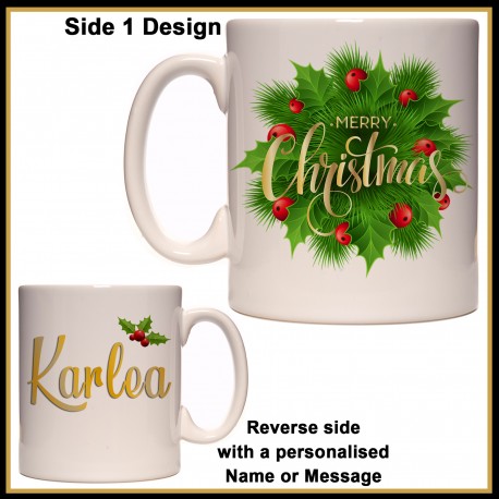 Personalised Merry Christmas Holly Mug