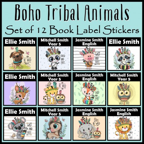Personalised Tribal Animals Book Labels