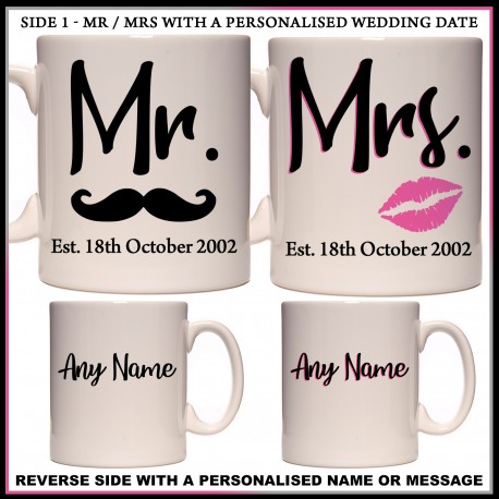 Personalised Mr and Mrs Mug Set with Wedding Date