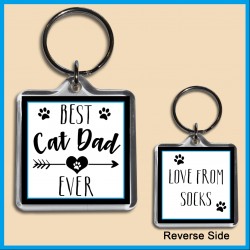 Personalised Best Cat Dad Ever Square Key Ring