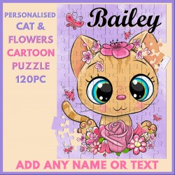 Personalised Cartoon Cat & Flowers Puzzle
